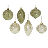 Decoris Glass Bauble with Gold Glitters 8cm - Shades of Green (6 Assorted)